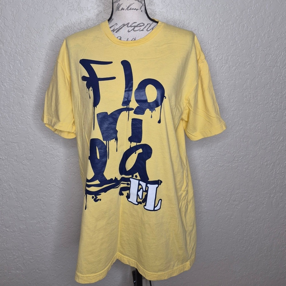 Delta Florida FL Graphic T-Shirt Yellow Short Sleeve Cotton Crewneck XL